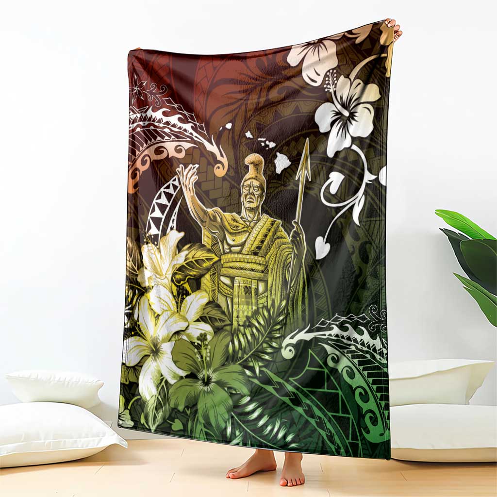 Hawaii King Kamehameha Day Blanket Polynesian Pattern Mix Hibiscus Reggae