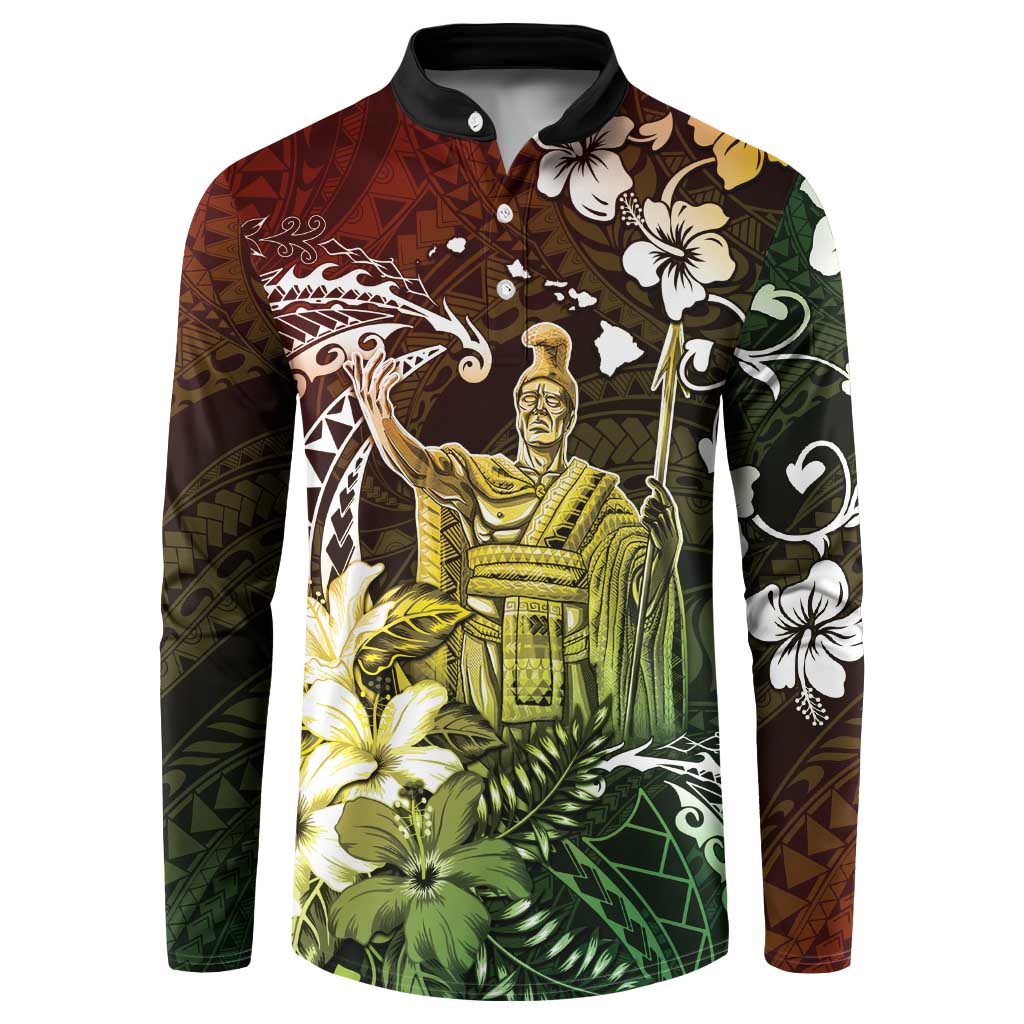 Hawaii King Kamehameha Day Button Sweatshirt Polynesian Pattern Mix Hibiscus Reggae LT05 Reggae - Polynesian Pride