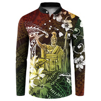 Hawaii King Kamehameha Day Button Sweatshirt Polynesian Pattern Mix Hibiscus Reggae LT05 Reggae - Polynesian Pride