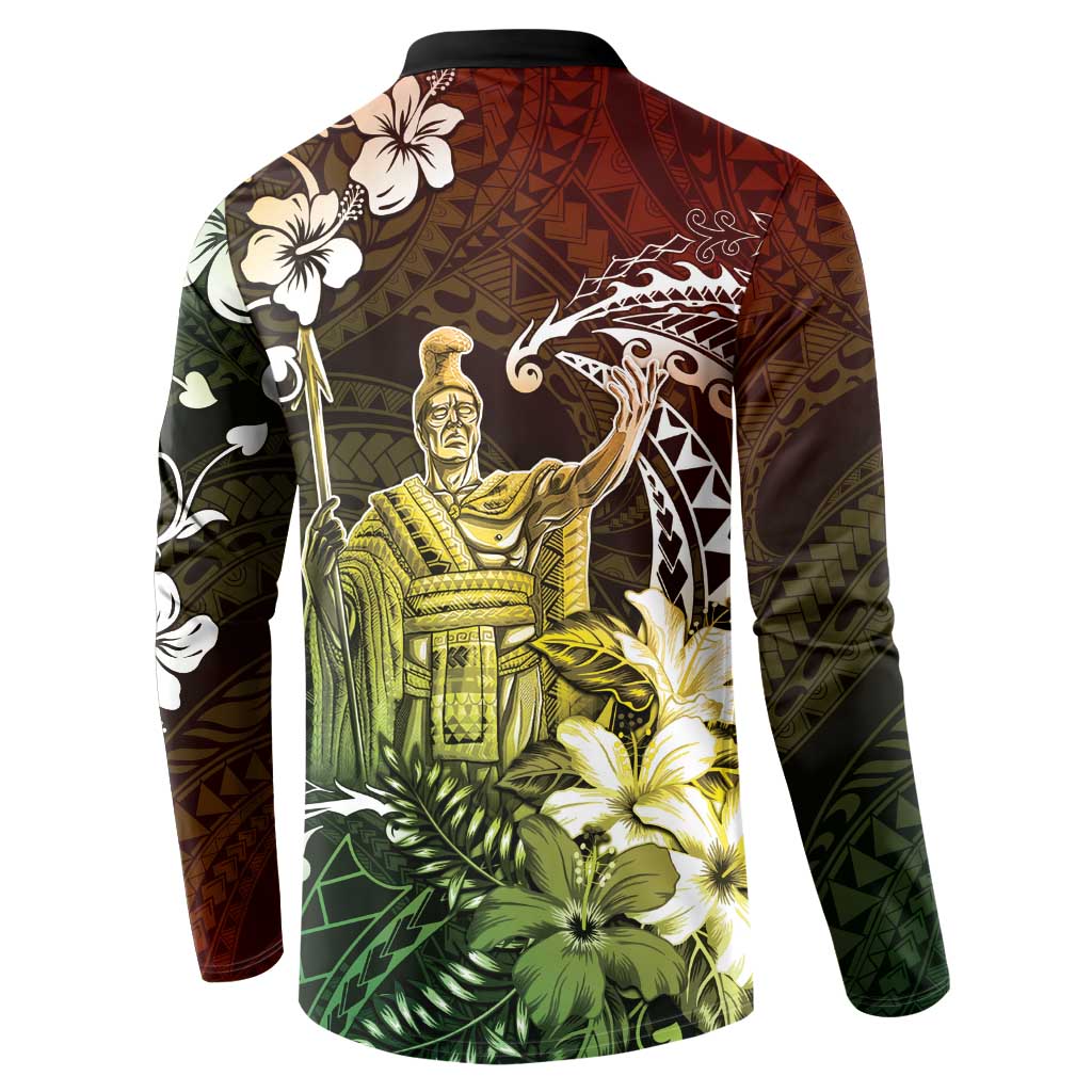 Hawaii King Kamehameha Day Button Sweatshirt Polynesian Pattern Mix Hibiscus Reggae LT05 - Polynesian Pride