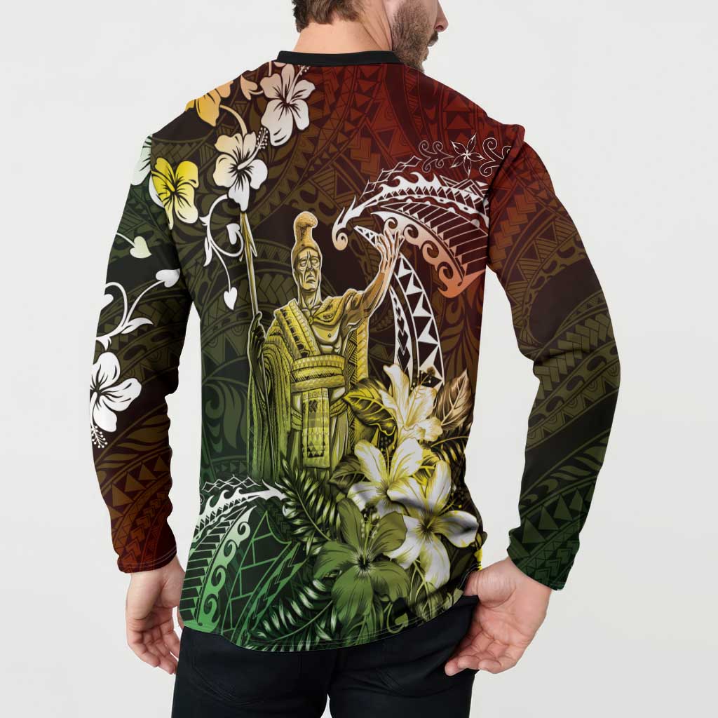 Hawaii King Kamehameha Day Button Sweatshirt Polynesian Pattern Mix Hibiscus Reggae LT05 - Polynesian Pride