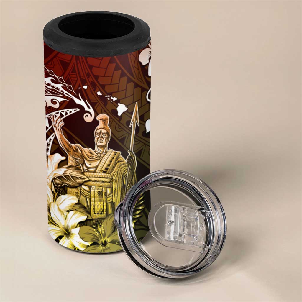 Hawaii King Kamehameha Day 4 in 1 Can Cooler Tumbler Polynesian Pattern Mix Hibiscus Reggae
