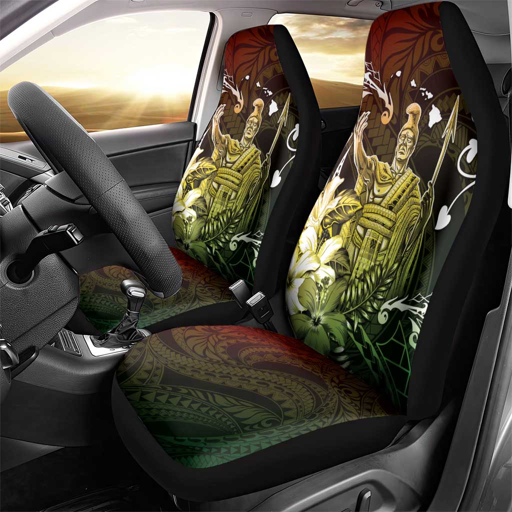 Hawaii King Kamehameha Day Car Seat Cover Polynesian Pattern Mix Hibiscus Reggae