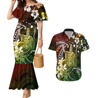 Hawaii King Kamehameha Day Couples Matching Mermaid Dress and Hawaiian Shirt Polynesian Pattern Mix Hibiscus Reggae LT05 Reggae - Polynesian Pride