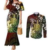 Hawaii King Kamehameha Day Couples Matching Mermaid Dress and Long Sleeve Button Shirt Polynesian Pattern Mix Hibiscus Reggae LT05 Reggae - Polynesian Pride