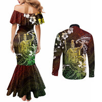 Hawaii King Kamehameha Day Couples Matching Mermaid Dress and Long Sleeve Button Shirt Polynesian Pattern Mix Hibiscus Reggae LT05 - Polynesian Pride