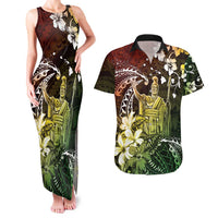 Hawaii King Kamehameha Day Couples Matching Tank Maxi Dress and Hawaiian Shirt Polynesian Pattern Mix Hibiscus Reggae LT05 Reggae - Polynesian Pride