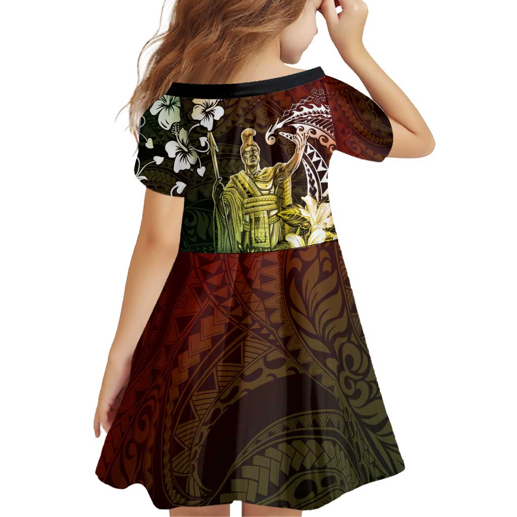 Hawaii King Kamehameha Day Family Matching Off Shoulder Short Dress and Hawaiian Shirt Polynesian Pattern Mix Hibiscus Reggae