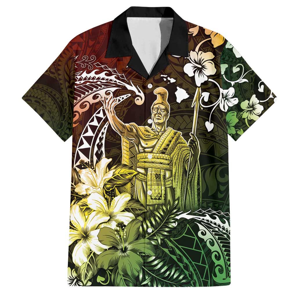 Hawaii King Kamehameha Day Family Matching Off Shoulder Short Dress and Hawaiian Shirt Polynesian Pattern Mix Hibiscus Reggae
