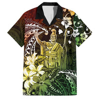 Hawaii King Kamehameha Day Family Matching Off Shoulder Short Dress and Hawaiian Shirt Polynesian Pattern Mix Hibiscus Reggae
