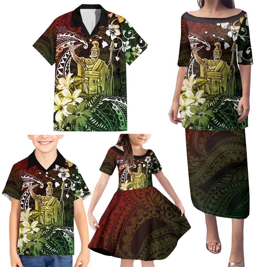 Hawaii King Kamehameha Day Family Matching Puletasi and Hawaiian Shirt Polynesian Pattern Mix Hibiscus Reggae LT05 - Polynesian Pride
