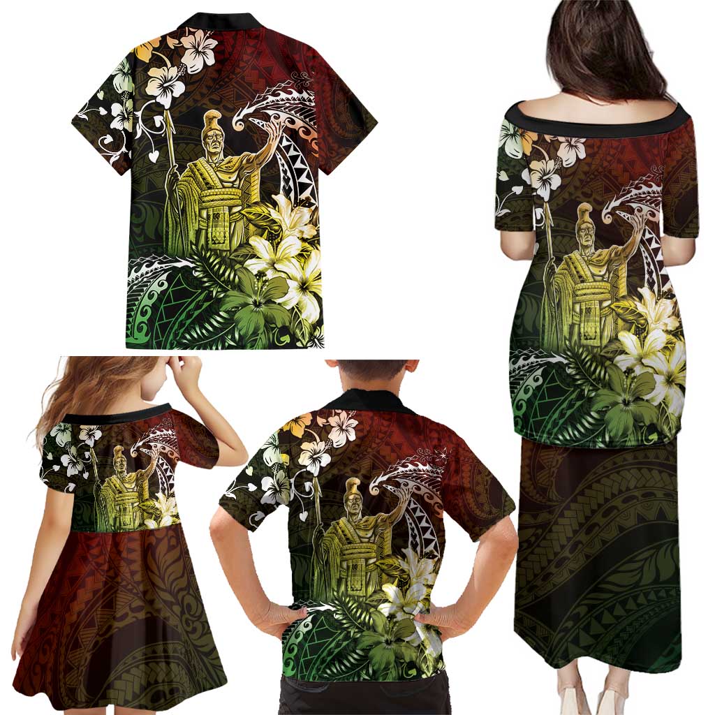 Hawaii King Kamehameha Day Family Matching Puletasi and Hawaiian Shirt Polynesian Pattern Mix Hibiscus Reggae LT05 - Polynesian Pride