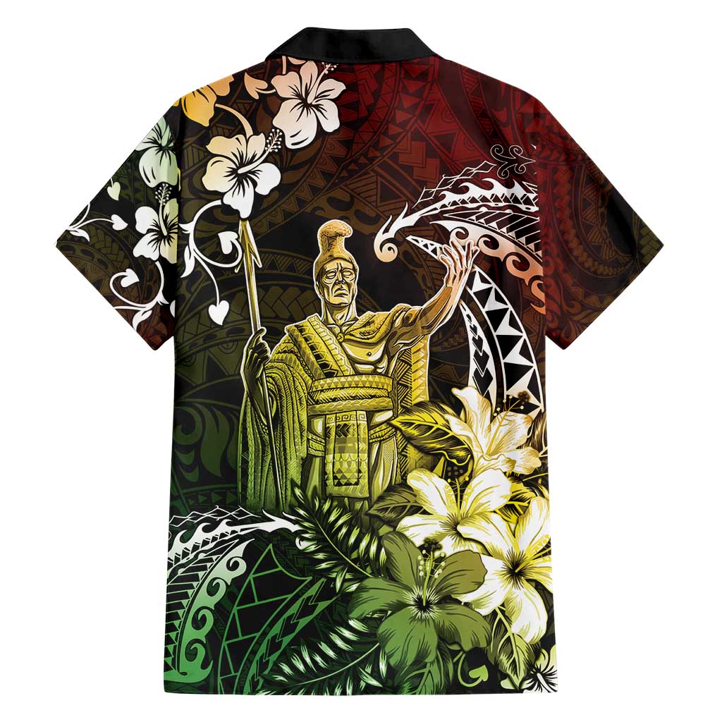 Hawaii King Kamehameha Day Family Matching Short Sleeve Bodycon Dress and Hawaiian Shirt Polynesian Pattern Mix Hibiscus Reggae