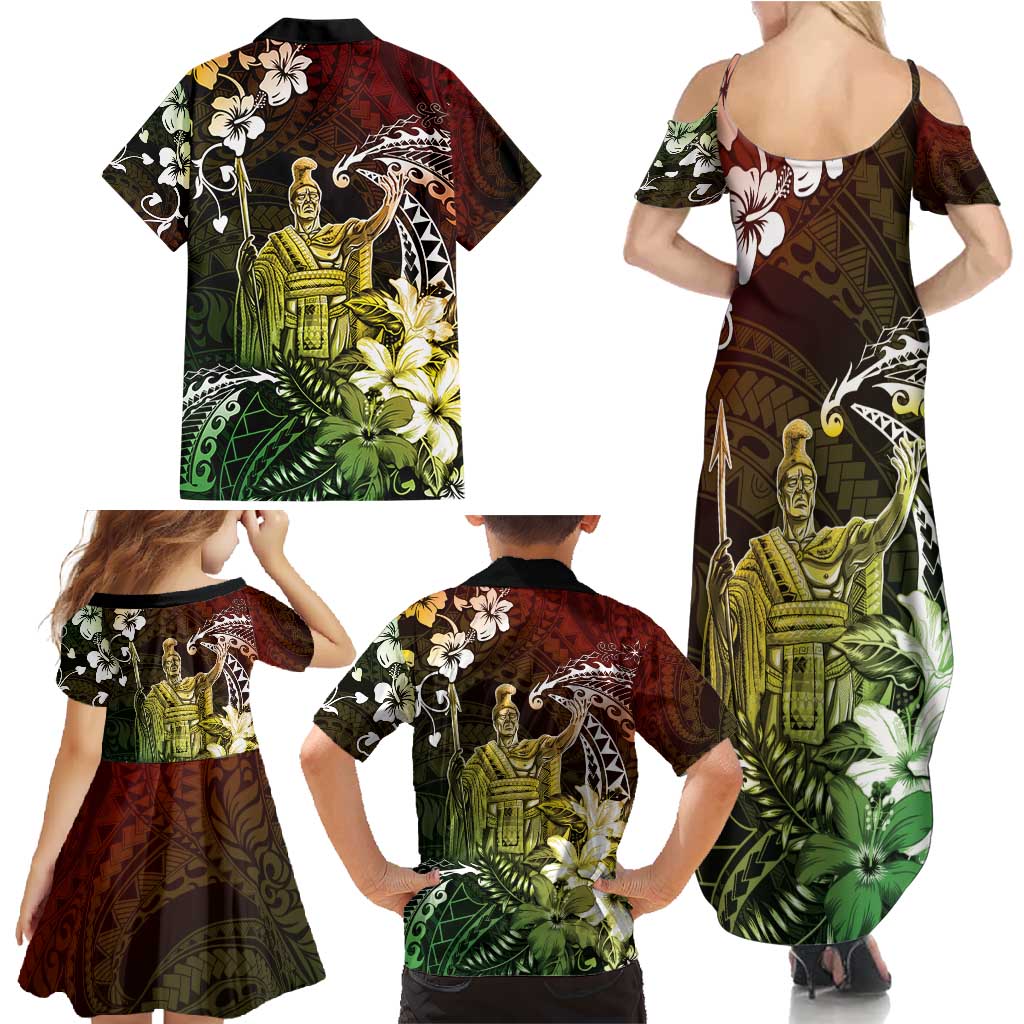 Hawaii King Kamehameha Day Family Matching Summer Maxi Dress and Hawaiian Shirt Polynesian Pattern Mix Hibiscus Reggae LT05 - Polynesian Pride