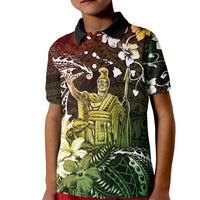 Hawaii King Kamehameha Day Kid Polo Shirt Polynesian Pattern Mix Hibiscus Reggae