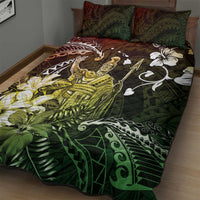 Hawaii King Kamehameha Day Quilt Bed Set Polynesian Pattern Mix Hibiscus Reggae