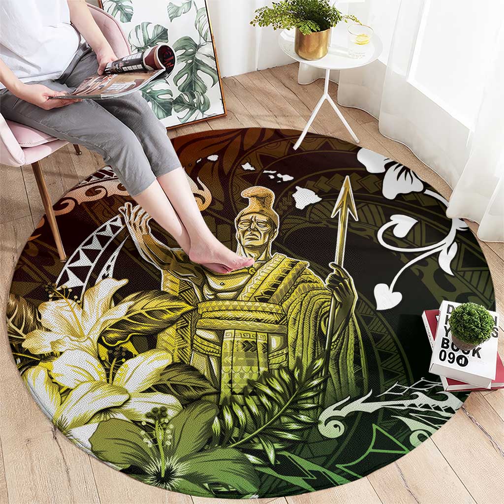 Hawaii King Kamehameha Day Round Carpet Polynesian Pattern Mix Hibiscus Reggae LT05 - Polynesian Pride