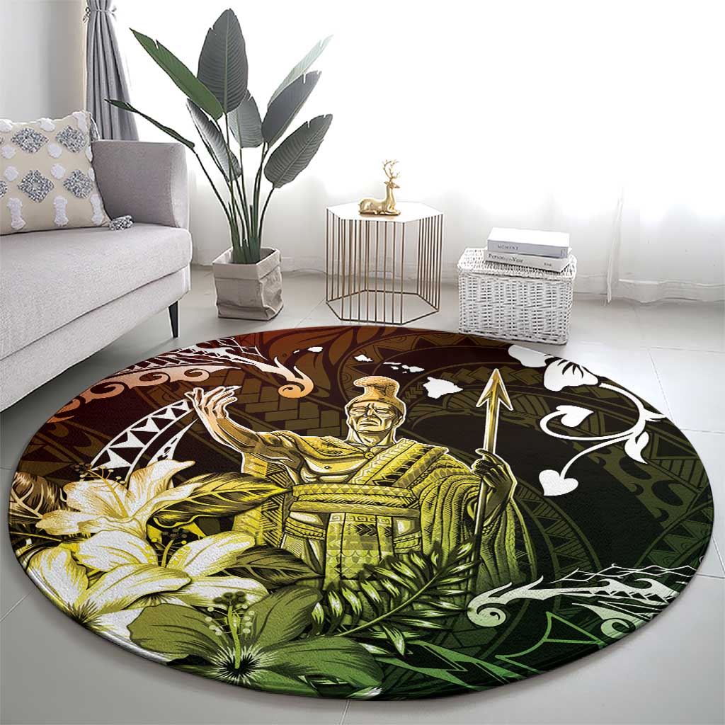 Hawaii King Kamehameha Day Round Carpet Polynesian Pattern Mix Hibiscus Reggae LT05 - Polynesian Pride