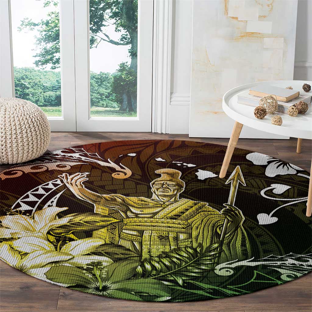 Hawaii King Kamehameha Day Round Carpet Polynesian Pattern Mix Hibiscus Reggae LT05 - Polynesian Pride
