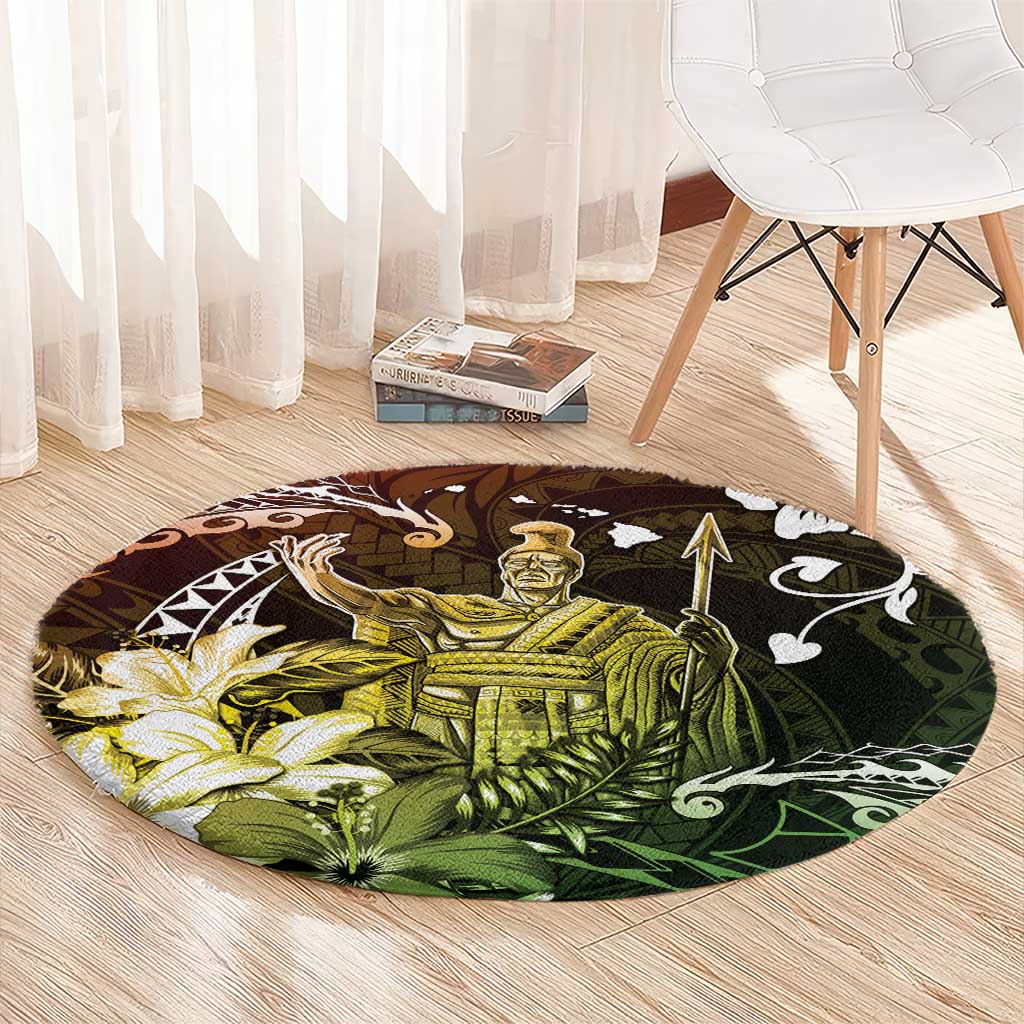 Hawaii King Kamehameha Day Round Carpet Polynesian Pattern Mix Hibiscus Reggae LT05 - Polynesian Pride