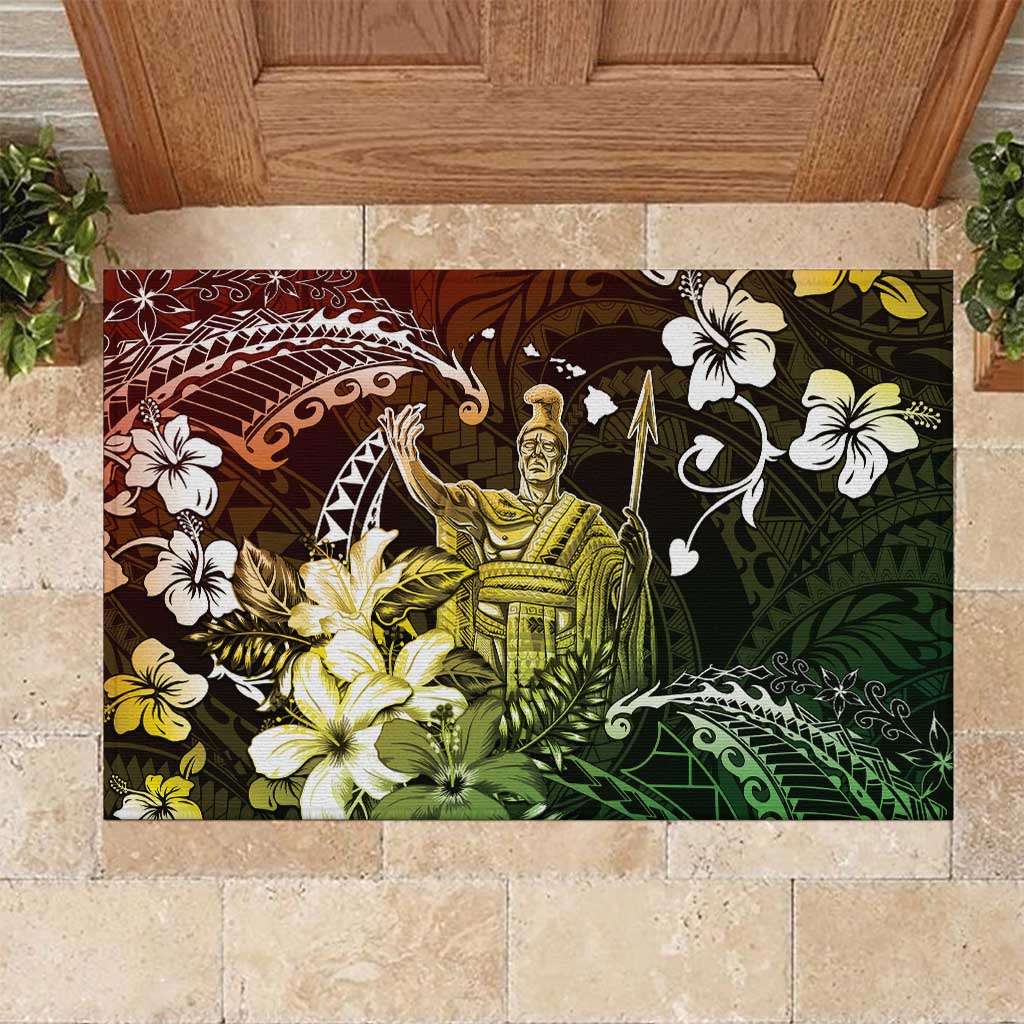 Hawaii King Kamehameha Day Rubber Doormat Polynesian Pattern Mix Hibiscus Reggae LT05 Reggae - Polynesian Pride