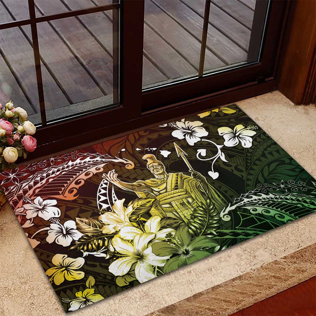 Hawaii King Kamehameha Day Rubber Doormat Polynesian Pattern Mix Hibiscus Reggae LT05 - Polynesian Pride