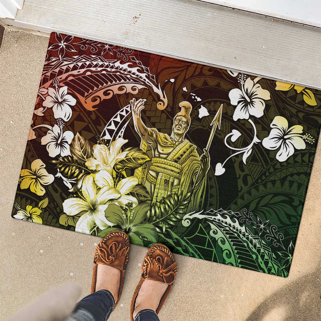 Hawaii King Kamehameha Day Rubber Doormat Polynesian Pattern Mix Hibiscus Reggae LT05 - Polynesian Pride