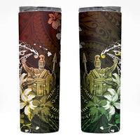Hawaii King Kamehameha Day Skinny Tumbler Polynesian Pattern Mix Hibiscus Reggae
