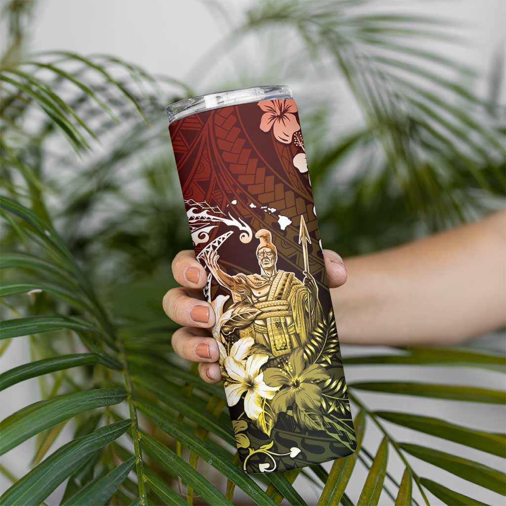 Hawaii King Kamehameha Day Skinny Tumbler Polynesian Pattern Mix Hibiscus Reggae