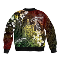 Hawaii King Kamehameha Day Sleeve Zip Bomber Jacket Polynesian Pattern Mix Hibiscus Reggae LT05 - Polynesian Pride