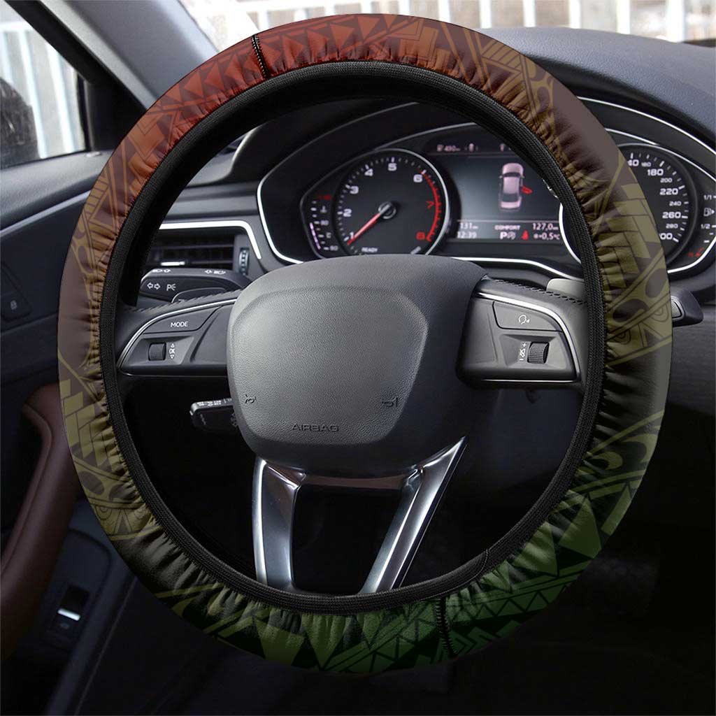 Hawaii King Kamehameha Day Steering Wheel Cover Polynesian Pattern Mix Hibiscus Reggae