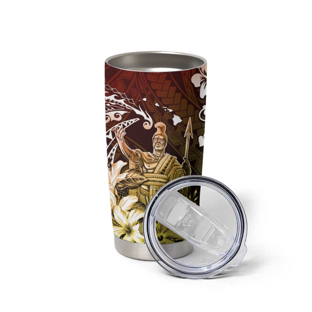 Hawaii King Kamehameha Day Tumbler Cup Polynesian Pattern Mix Hibiscus Reggae