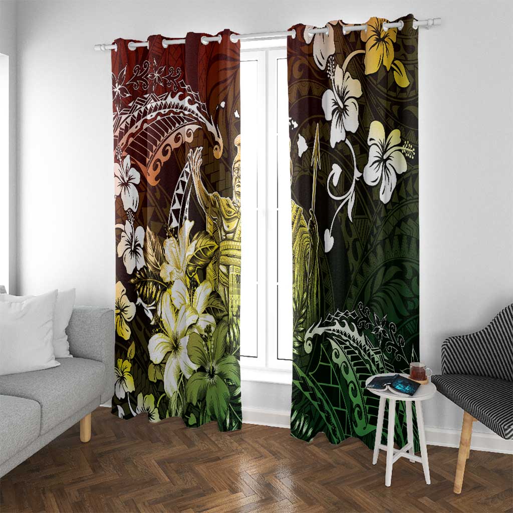 Hawaii King Kamehameha Day Window Curtain Polynesian Pattern Mix Hibiscus Reggae