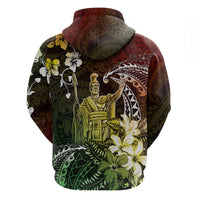 Hawaii King Kamehameha Day Zip Hoodie Polynesian Pattern Mix Hibiscus Reggae