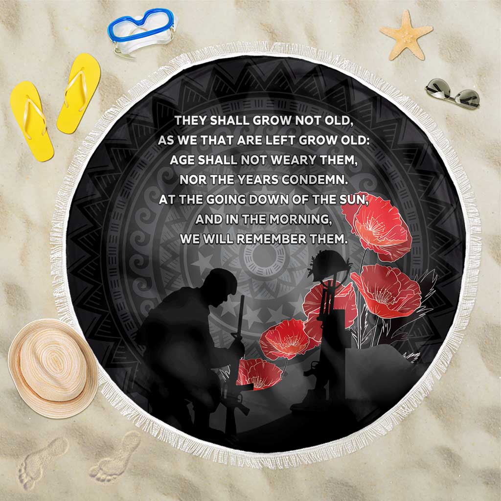 Cook Islands ANZAC Day Beach Blanket Soldier Silhouette Remembrance LT05 One Size 150cm Black - Polynesian Pride