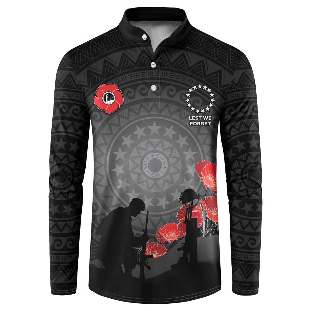 Cook Islands ANZAC Day Button Sweatshirt Soldier Silhouette Remembrance LT05 Black - Polynesian Pride