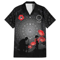 Cook Islands ANZAC Day Family Matching Off The Shoulder Long Sleeve Dress and Hawaiian Shirt Soldier Silhouette Remembrance LT05 Dad's Shirt - Short Sleeve Black - Polynesian Pride