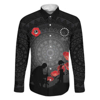 Cook Islands ANZAC Day Family Matching Off The Shoulder Long Sleeve Dress and Hawaiian Shirt Soldier Silhouette Remembrance LT05 Dad's Shirt - Long Sleeve Black - Polynesian Pride