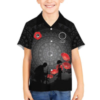 Cook Islands ANZAC Day Family Matching Off Shoulder Short Dress and Hawaiian Shirt Soldier Silhouette Remembrance LT05 Son's Shirt Black - Polynesian Pride
