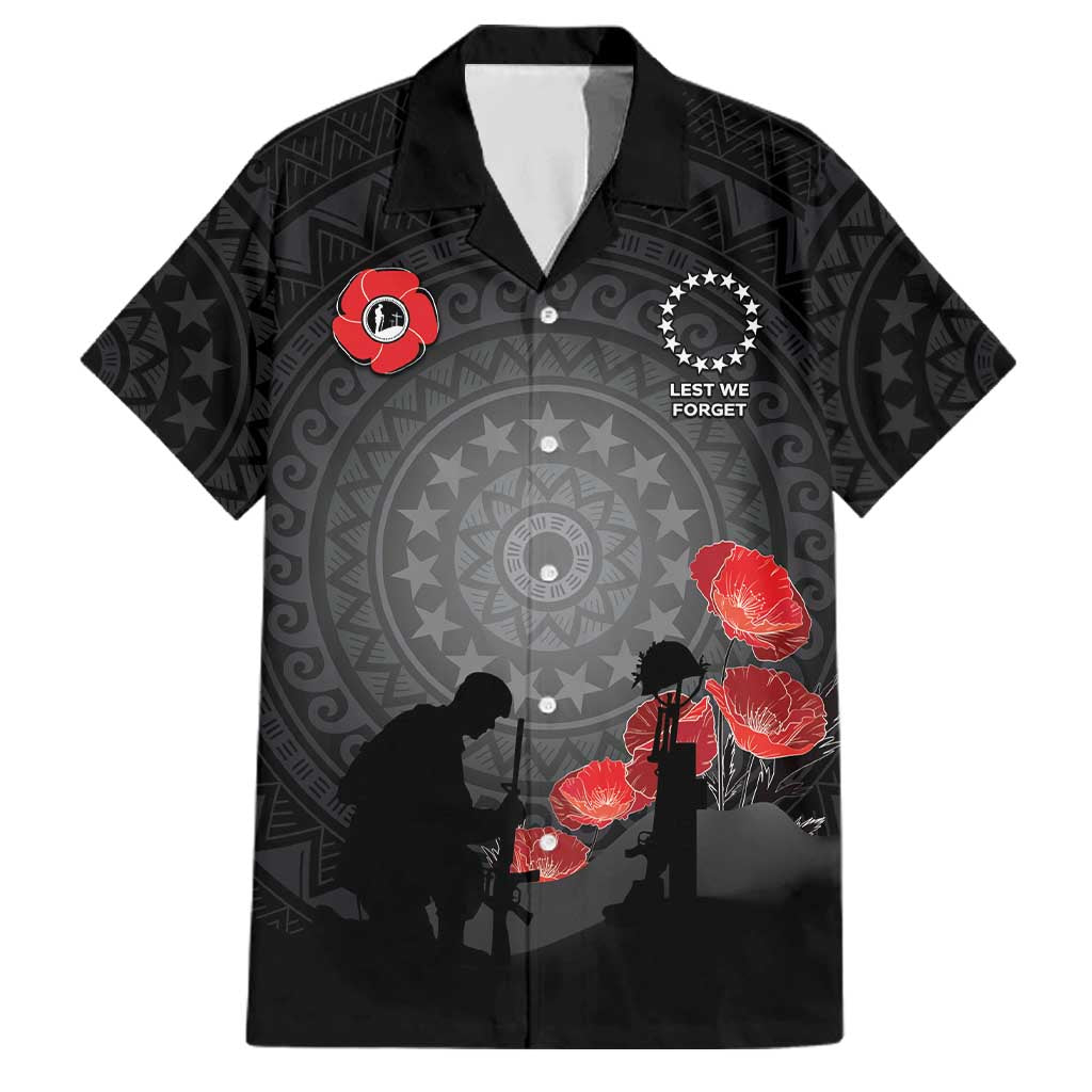 Cook Islands ANZAC Day Family Matching Summer Maxi Dress and Hawaiian Shirt Soldier Silhouette Remembrance LT05 Dad's Shirt - Short Sleeve Black - Polynesian Pride