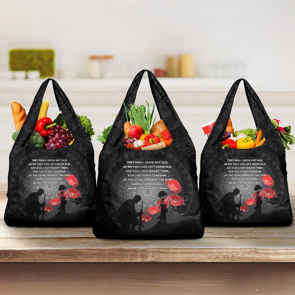 Cook Islands ANZAC Day Grocery Bag Soldier Silhouette Remembrance LT05 3-pack One Size Black - Polynesian Pride