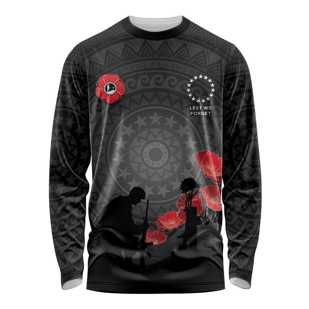Cook Islands ANZAC Day Long Sleeve Shirt Soldier Silhouette Remembrance LT05 Unisex Black - Polynesian Pride
