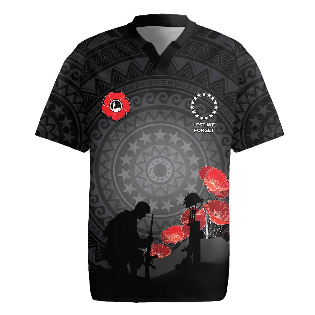 Cook Islands ANZAC Day Rugby Jersey Soldier Silhouette Remembrance LT05 Black - Polynesian Pride