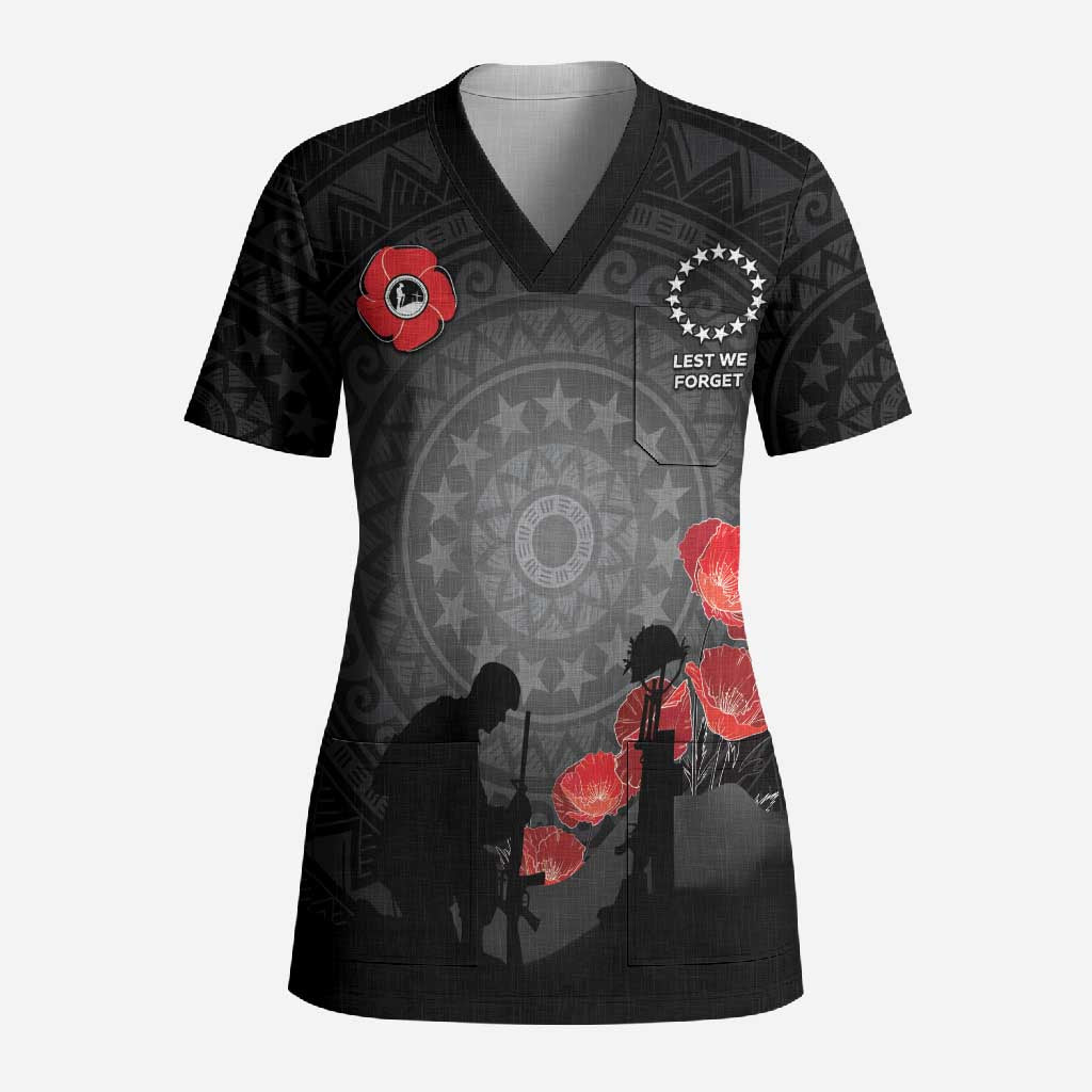 Cook Islands ANZAC Day Scrub Top Soldier Silhouette Remembrance