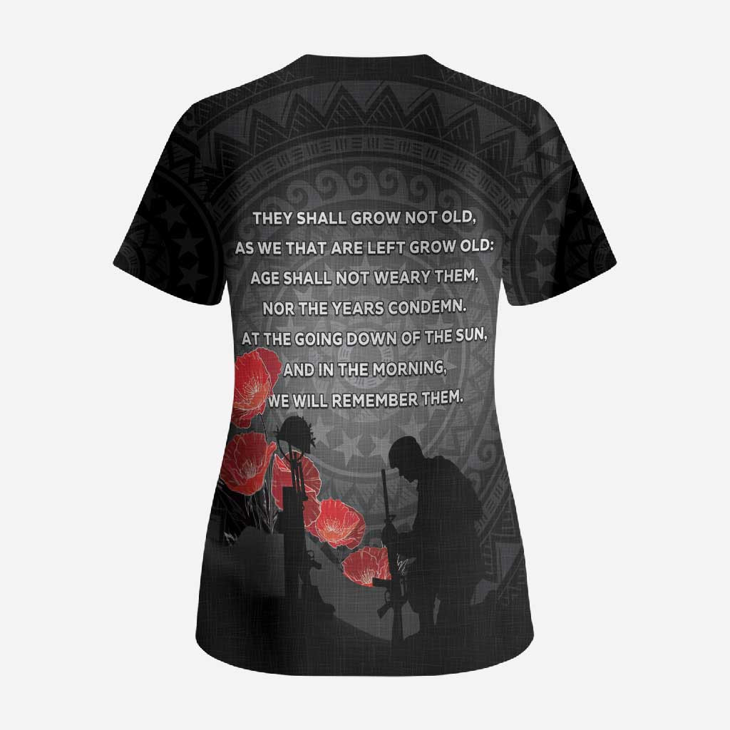 Cook Islands ANZAC Day Scrub Top Soldier Silhouette Remembrance