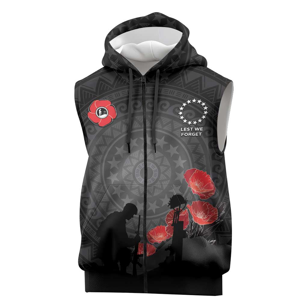 Cook Islands ANZAC Day Sleeveless Zip Hoodie Soldier Silhouette Remembrance