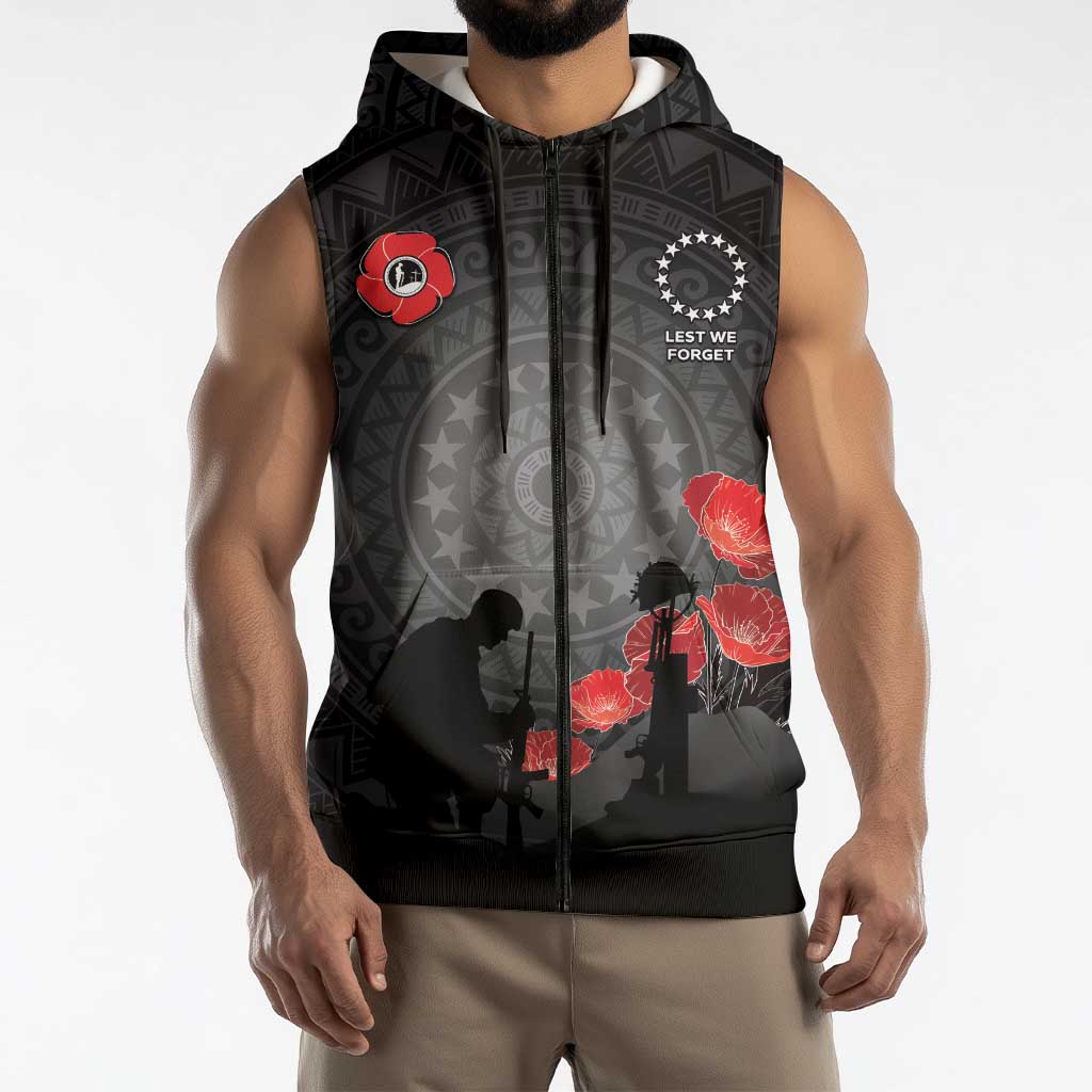 Cook Islands ANZAC Day Sleeveless Zip Hoodie Soldier Silhouette Remembrance