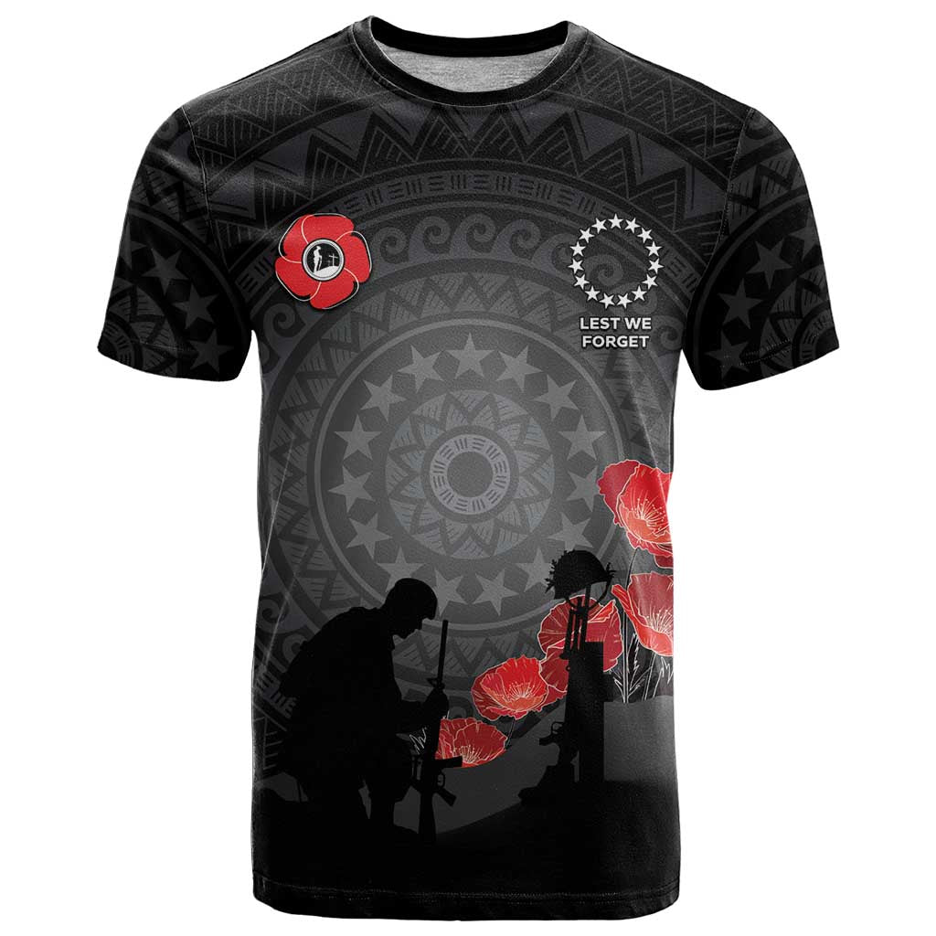 Cook Islands ANZAC Day T Shirt Soldier Silhouette Remembrance LT05 Black - Polynesian Pride