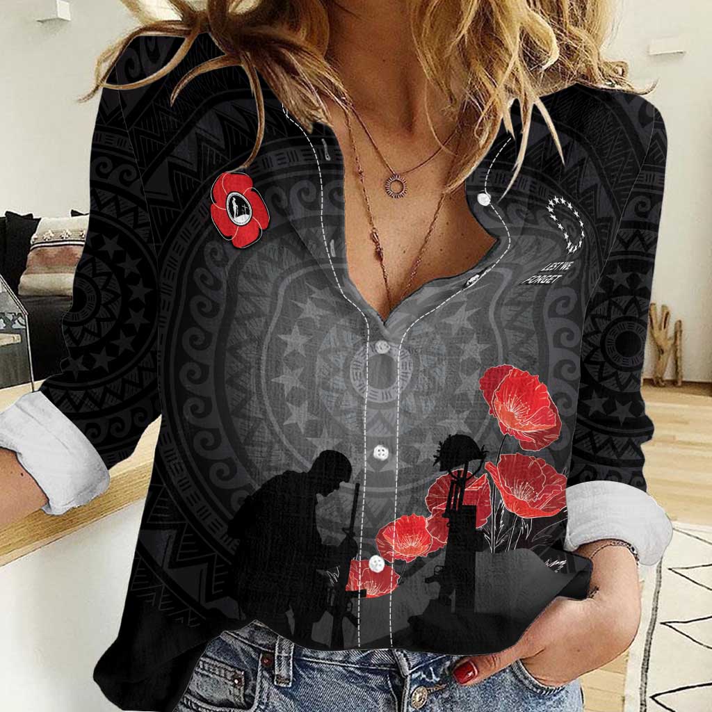 Cook Islands ANZAC Day Women Casual Shirt Soldier Silhouette Remembrance