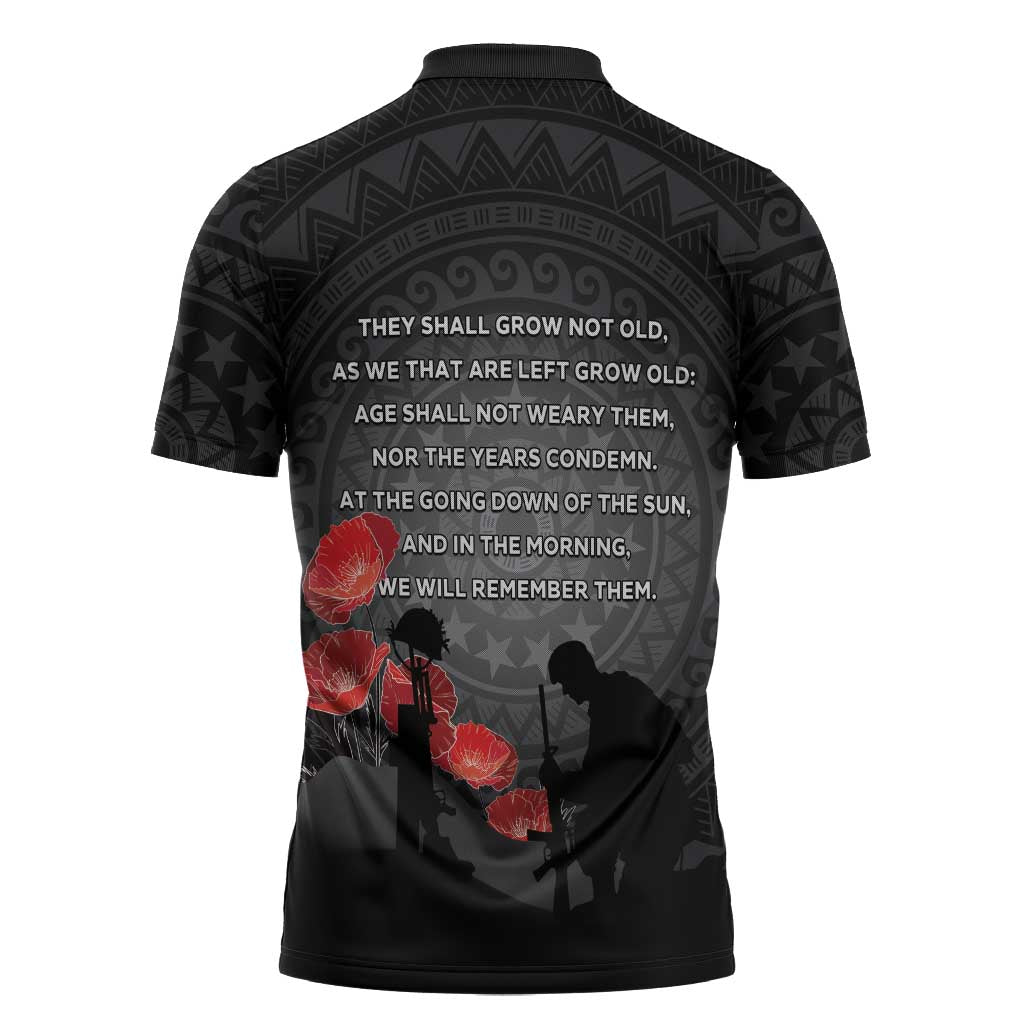 Cook Islands ANZAC Day Zipper Polo Shirt Soldier Silhouette Remembrance LT05 - Polynesian Pride